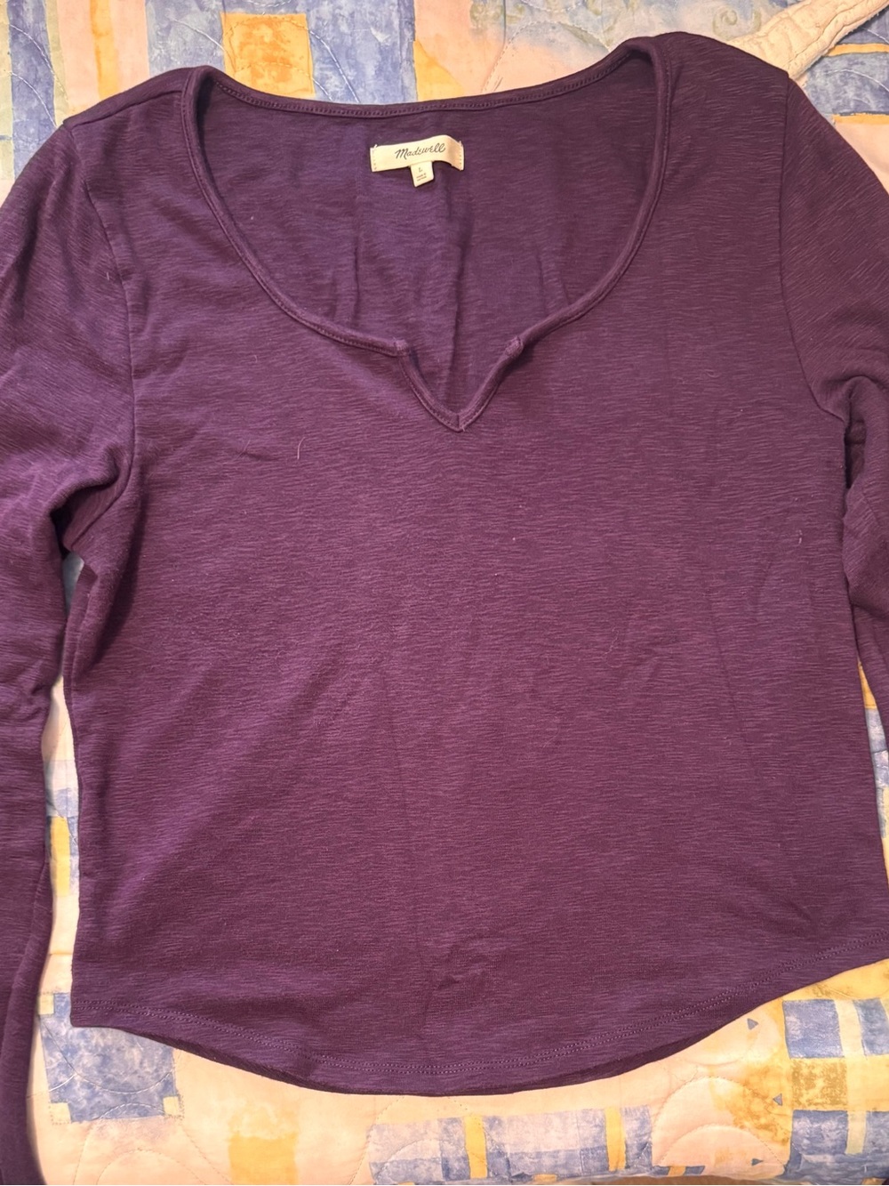 Madewell Deep Plum Long-Sleeve V-Notch Tee